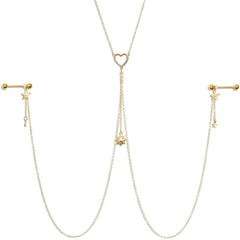 14G 5/8 Aurora Gem Gold Tone Sun Heart Star Nipple Chain Necklace