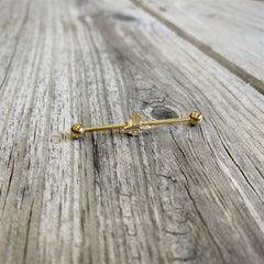 14G Clear Gem Gold Tone Alien UFO Beam Industrial Barbell 38mm