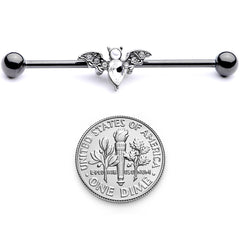 14G Clear Gem Black Bat Halloween Industrial Barbell 38mm