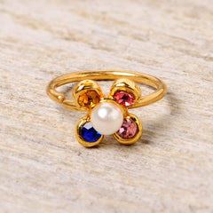 20G 5/16 Pink Blue Gem Gold Tone Flower Nose Hoop