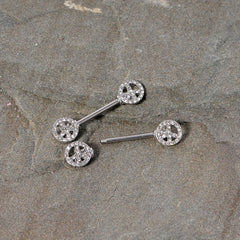 14G 9/16 Clear Gem Retro Peace Sign Barbell Nipple Ring Set