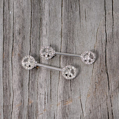 14G 9/16 Clear Gem Retro Peace Sign Barbell Nipple Ring Set