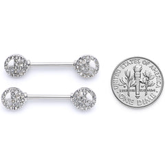 14G 9/16 Clear Gem Retro Peace Sign Barbell Nipple Ring Set