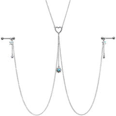 14G 5/8 Blue Gem Sun Heart Star Nipple Chain Necklace