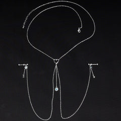 14G 5/8 Blue Gem Sun Heart Star Nipple Chain Necklace