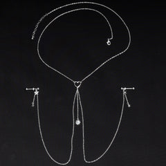 14G 5/8 Clear Gem Sun Heart Star Nipple Chain Necklace