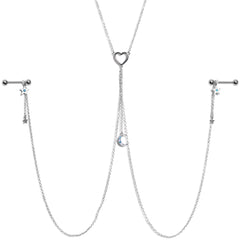 14G 5/8 Blue Gem Moon Heart Star Nipple Chain Necklace