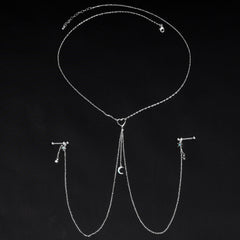 14G 5/8 Blue Gem Moon Heart Star Nipple Chain Necklace