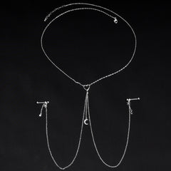 14G 5/8 Clear Gem Moon Heart Star Nipple Chain Necklace