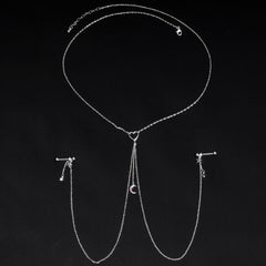 14G 5/8 Pink Gem Moon Heart Star Nipple Chain Necklace