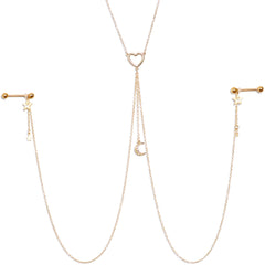 14G 5/8 Aurora Gem Gold Tone Heart Star Nipple Chain Necklace