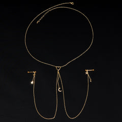 14G 5/8 Aurora Gem Gold Tone Heart Star Nipple Chain Necklace