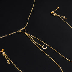 14G 5/8 Aurora Gem Gold Tone Heart Star Nipple Chain Necklace