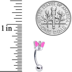 16G 5/16 Clear Gem Pink UV Butterfly Curved Eyebrow Ring Set of 4