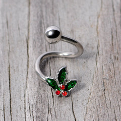 Red Gem Holly Berry Holiday Christmas Spiral Twister Belly Ring