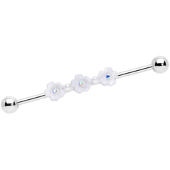 14G Aurora Gem White Flower Industrial Barbell 38mm