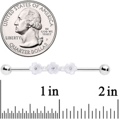 14G Clear Gem White Flower Industrial Barbell 38mm