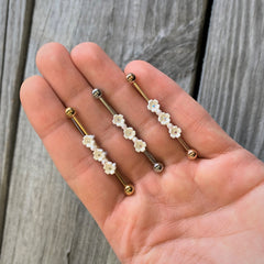 14G Clear Gem White Flower Industrial Barbell 38mm