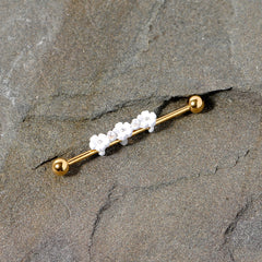 14G Aurora Gem Gold Tone Flower Industrial Barbell 38mm