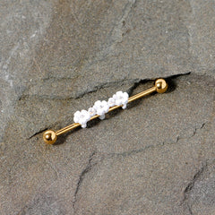 14G Clear Gem Gold Tone Flower Industrial Barbell 38mm