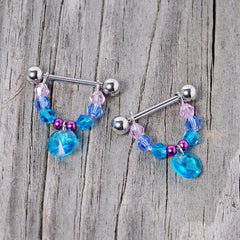 14G 5/8 Pink Aqua Gem Disc Dangle Barbell Nipple Ring Set