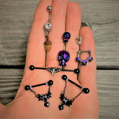 Rainbow Scary Double Skull Halloween Double Mount Belly Ring