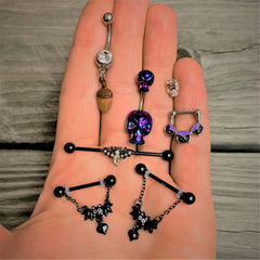 16G 3/8 Black Purple Cauldron Halloween Cartilage Clicker