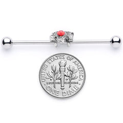 14G Red Gem Holiday Holly Leaf Christmas Industrial Barbell 38mm
