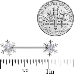 14G 5/8 Clear Gem Snowflake Barbell Nipple Ring Set