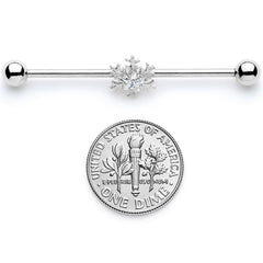 14G Clear Gem Snowflake Industrial Barbell 38mm