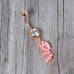 Clear CZ Gem Rose Gold Tone Trio Butterfly Dangle Belly Ring