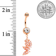 Clear CZ Gem Rose Gold Tone Trio Butterfly Dangle Belly Ring