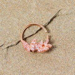 16G 3/8 Clear CZ Gem Rose Gold Tone Trio Butterfly Seamless Ring