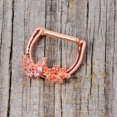 16G 1/4 Clear CZ Gem Rose Gold Tone Butterfly Cartilage Clicker