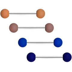 Blue and Brown Matte Barbell Tongue Ring Set of 4