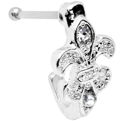 20G 3/8 Clear Gem Fleur De Lis Faux Hoop Nose Bone
