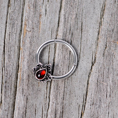 16G 3/8 Red Gem Holly Leaf Holiday Hinged Segment Ring