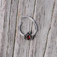 16G 3/8 Red Gem Holly Leaf Holiday Hinged Segment Ring