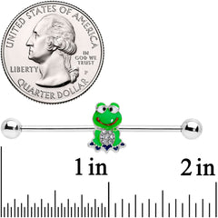 14G Clear Gem Green Goofy Frog Industrial Barbell 38mm