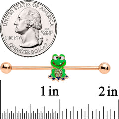 14G Green Gem Rose Gold Tone Green Frog Industrial Barbell 38mm