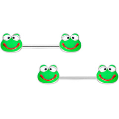 14G 9/16 Green Goofy Frog Barbell Nipple Ring Set