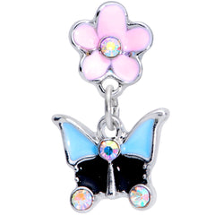 16G 1/4 Aurora Gem Flower Butterfly Dangle Cartilage Earring