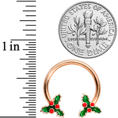 14G 9/16 Rose Gold Tone Holly Christmas Horseshoe Nipple Ring Set