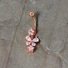 Clear Gem Rose Gold Tone Star and Bow Dangle Belly Ring
