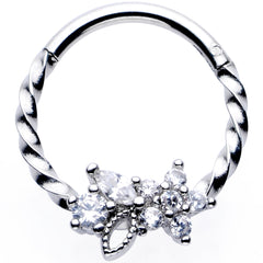 16G 3/8 Clear Gem Star Twisted Hinged Segment Ring