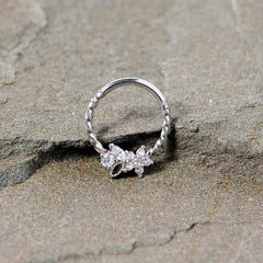 16G 3/8 Clear Gem Star Twisted Hinged Segment Ring