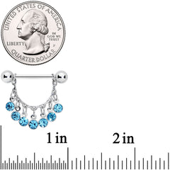14G 5/8 Blue Gem Fringe Dangle Barbell Nipple Ring Set