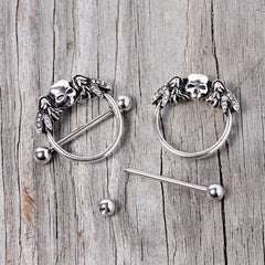 14G 7/8 Winged Skull Halloween Nipple Shield Set