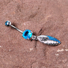 Blue Gem Feathers Southwestern Dangle Belly Ring
