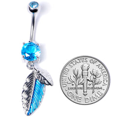 Blue Gem Feathers Southwestern Dangle Belly Ring